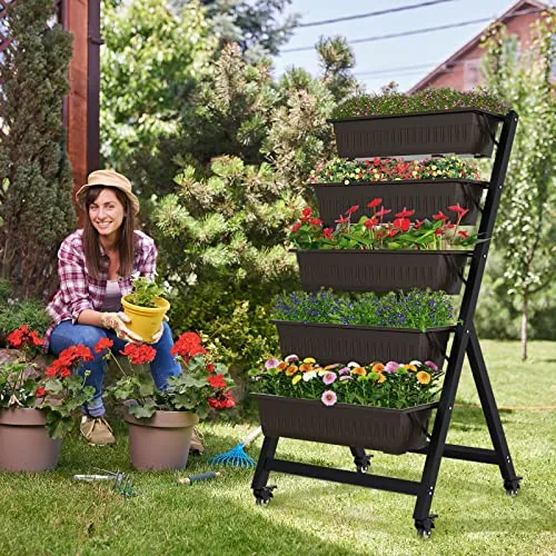 TOREVSIOR 5-Tier Vertical Garden Planter with Wheels