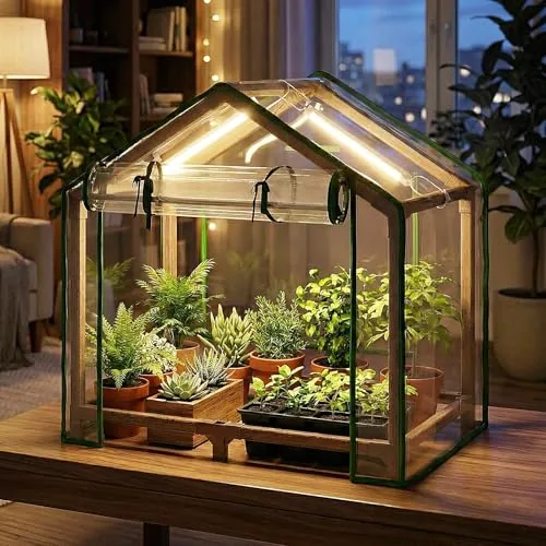 Bamworld Mini Desktop Greenhouse with Built-In Grow Lights