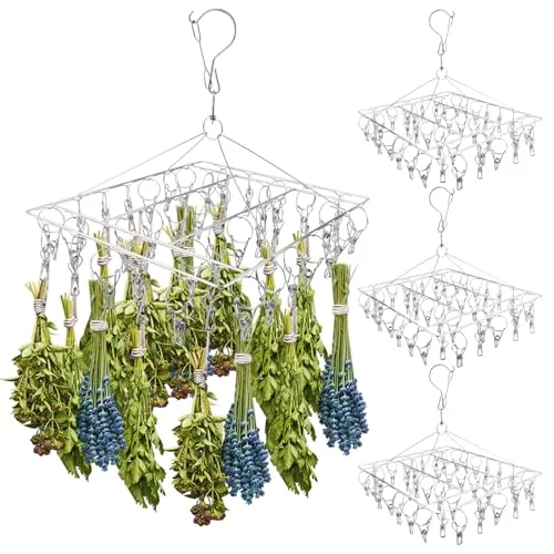 Elesunory 4-Pack Herb Drying Rack 40 Clips Stainless