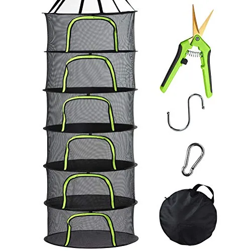 PROTITOUS 6-Tier Black Mesh Zippered Herb Drying Rack