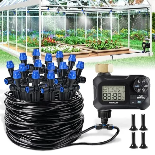 HIRALIY 59FT Drip Kit with Timer and Misting Nozzles