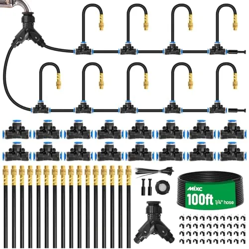 MIXC 1/4" 100Ft Drip Kit with Bendable Brass Nozzles