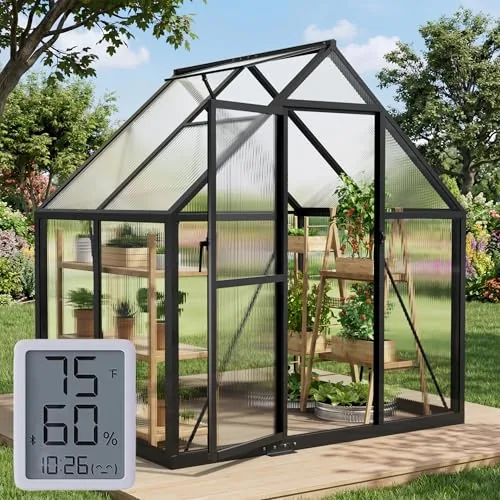 Sylviera 6x4FT Polycarbonate Greenhouse with Hygrometer