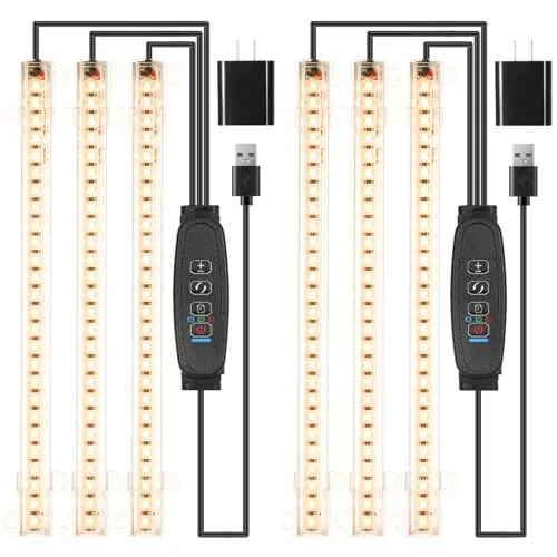 RWNTAO LED Grow Light Strips Full Spectrum 3-Head 2-Pack