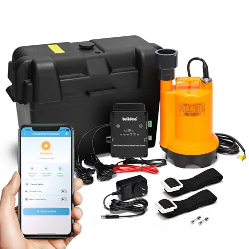 Briidea 12V Battery Backup Sump Pump with WiFi Monitor