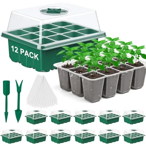 DJGINRO 12-Pack Seed Starter Kit 144 Cells with Domes