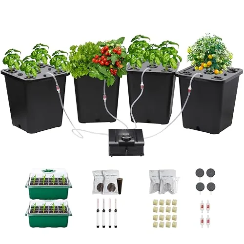 LAWNFUL 4-Bucket DWC Hydroponic Kit with Air Pump