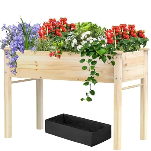 JWPEHOE 48x24x31in Elevated Fir Wood Raised Garden Bed