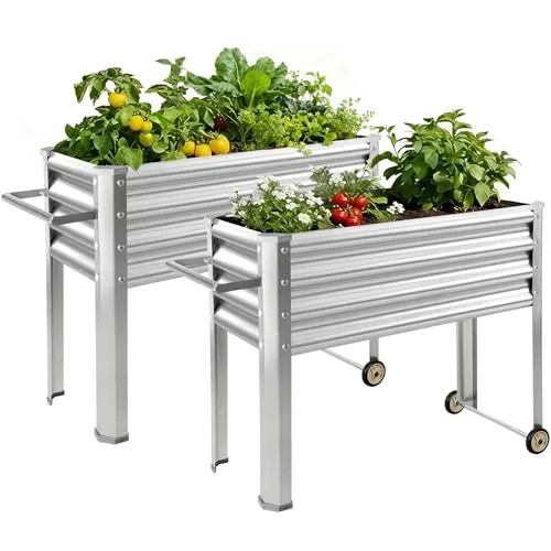 Land Guard Elevated Galvanized Steel Raised Bed with Wheels
