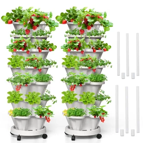 Tectsia 7-Tier Stackable Strawberry Tower Planter 2-Pack