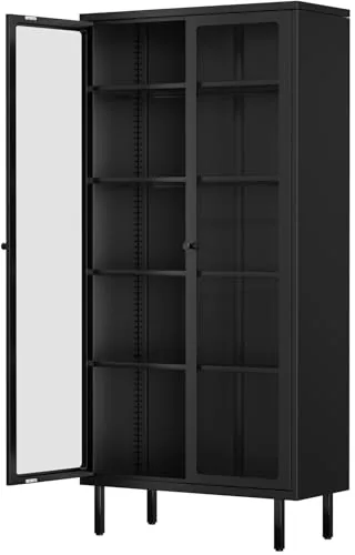 INTERGREAT 67" Glass Display Cabinet with Adjustable Shelves