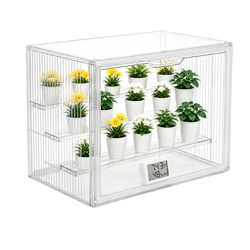 jnyhfen Clear Tabletop Mini Greenhouse with Thermometer