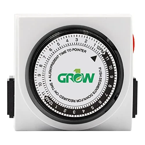Grow1 Dual Outlet 24Hr Mechanical Timer 3-Prong Grounded