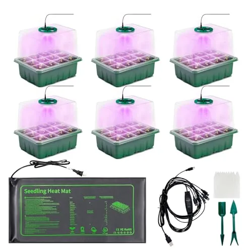 KEOHOLI 6-Tray Seed Starter Kit with LED and Heat Mat