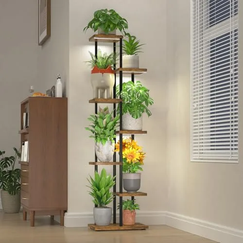 LASZOLA 6-Tier Corner Plant Stand with Grow Lights