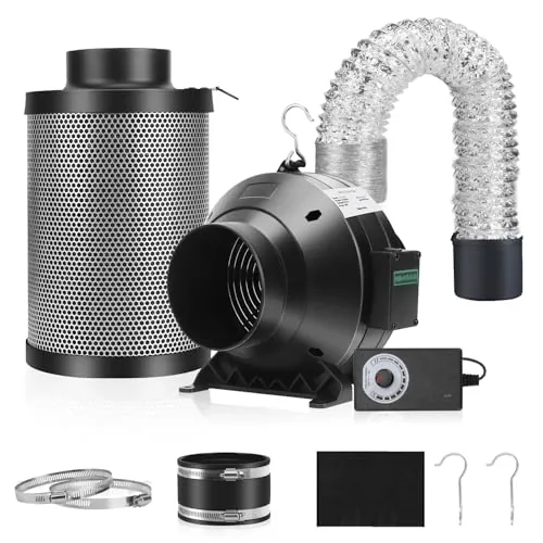 MELONFARM 4-Inch 190 CFM Inline Fan with Carbon Filter Kit