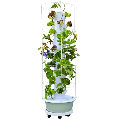 LnzyGarden 10-Tier Hydroponic Tower 40-Pod with Trellis