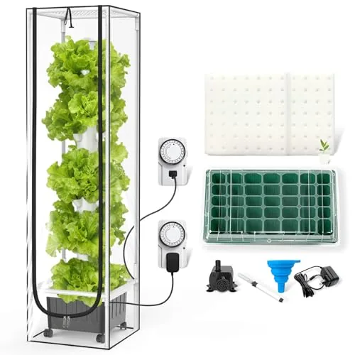 JESLED 45-Pod Vertical Hydroponic Tower with Full-Spectrum Lights