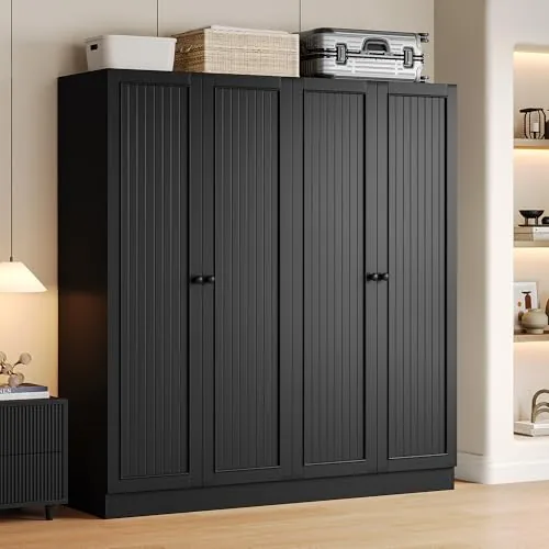 iPormis 4-Door Armoire Wardrobe with Drawers, 63in Black