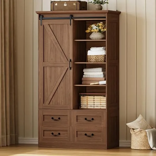 IRONCK Sliding Barn Door Wardrobe 71in Walnut