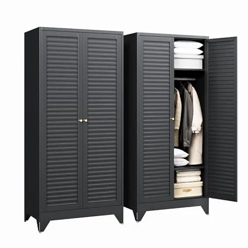 Letaya Metal Armoire Wardrobe 71in Tall with Fluted Doors