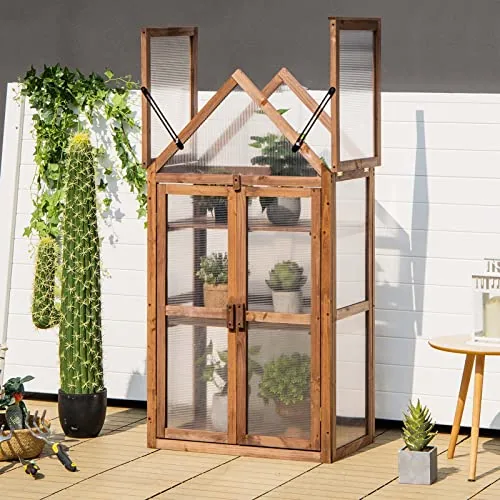 BOOCII GRAFFY Cold Frame Greenhouse 27x16x58 Fir Wood