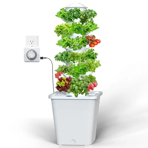 LYCereal 30-Plant Vertical Hydroponic Tower with Pump Timer