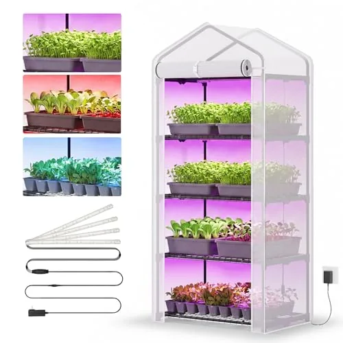 Superlele 4-Tier Mini Greenhouse with Built-In LED Grow Lights