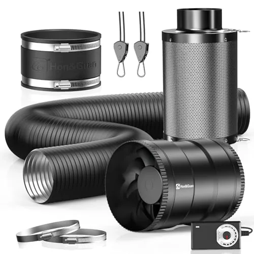 Hon&Guan 6-Inch Inline Fan Kit with Carbon Filter