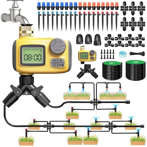 MQJIAZHI 246FT Drip Irrigation Kit with LCD Timer