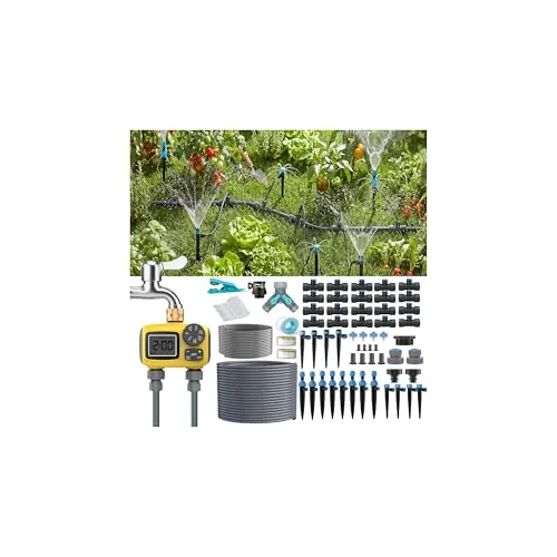 TRJZWA 150FT Drip Kit 2-Zone Timer Garden Irrigation