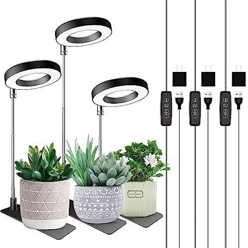 Aokrean 48-LED Halo Grow Light 3-Pack with Auto Timer
