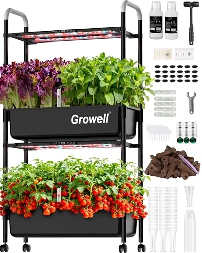 Growell 54-Pod 2-Tier Vertical Hydroponic Garden with LED