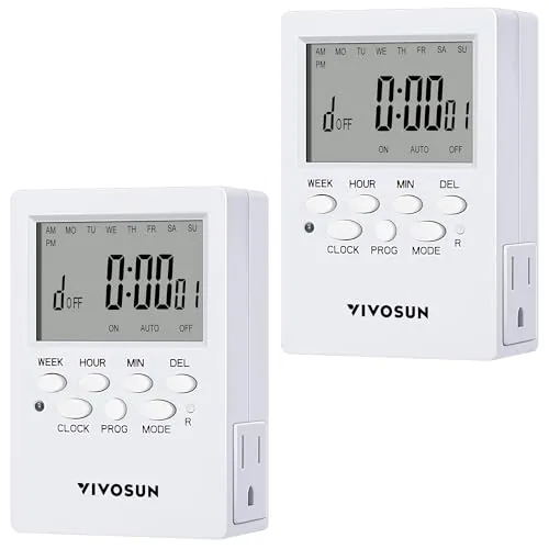 VIVOSUN 7-Day Dual Outlet Programmable Timer 2-Pack