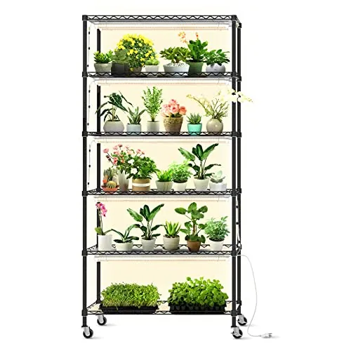 Bstrip 6-Tier Grow Light Shelf with Wheels 192W