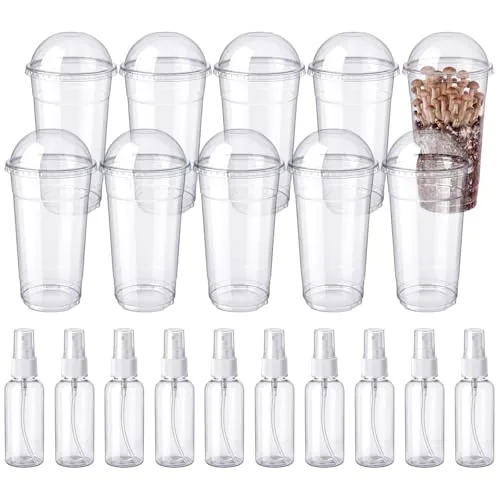 Singhoow 1L Mushroom Growing Pots with Humidity Dome 10-Pack