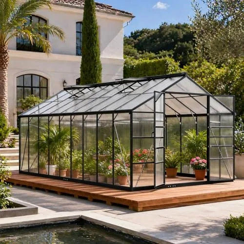 PABIMIA 10x18 FT Aluminum Greenhouse Black