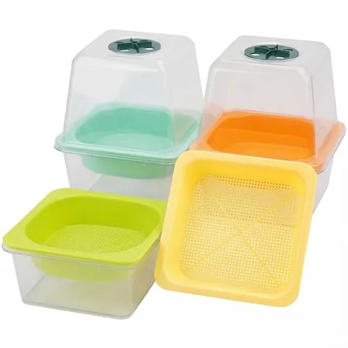 LUVCOSY Microgreen Sprouting Trays 5.9in with Humidity Dome 4-Pack