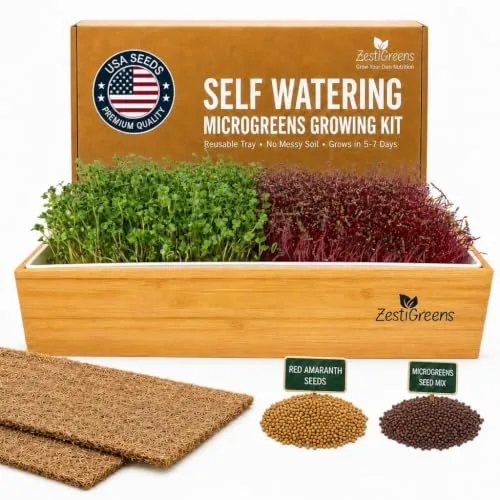ZestiGreens Self-Watering Microgreens Kit with Bamboo Tray