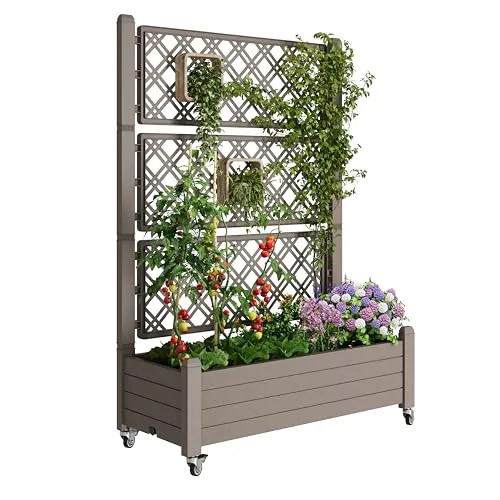 Fancyango Raised Garden Bed with Trellis on Wheels