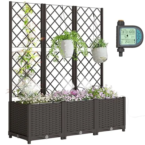 Outsunny 3-Box Self-Watering Raised Planter with Trellis