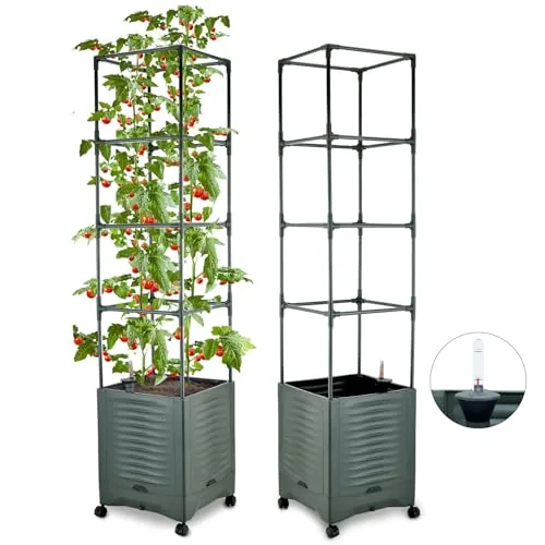 TeCreatio 56.5in Self-Watering Tomato Planter with Metal Trellis