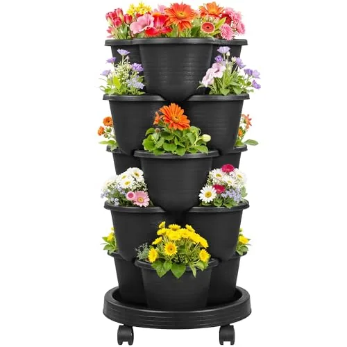VECELO 5-Tier Self-Watering Vertical Garden Planter with Wheels