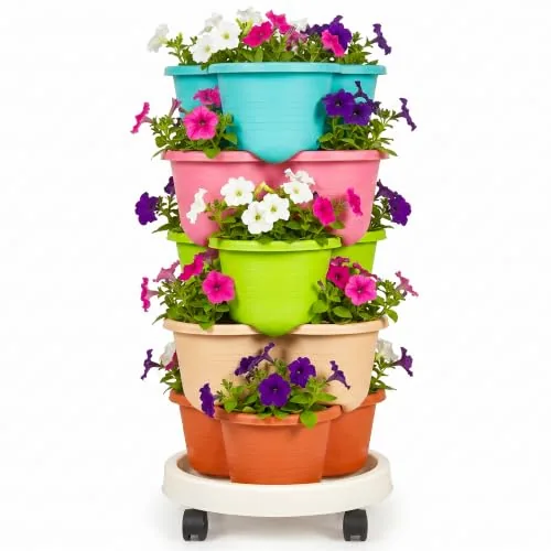 VECELO 5-Tier Self-Watering Stackable Planter with Wheels