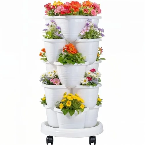 VECELO 5-Tier Self-Watering Vertical Stackable Planter on Wheels