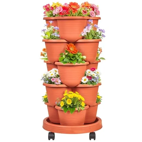 VECELO 5-Tier Stackable Vertical Garden Planter with Wheels