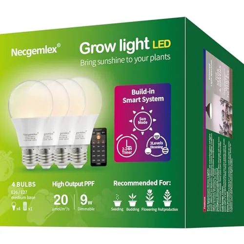 Necgemlex A21 9W Full Spectrum Smart Grow Bulbs 4-Pack