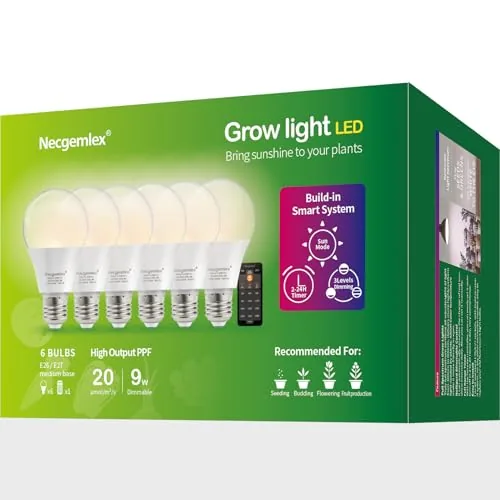 Necgemlex A21 E26/E27 9W Full Spectrum Grow Bulbs 6-Pack
