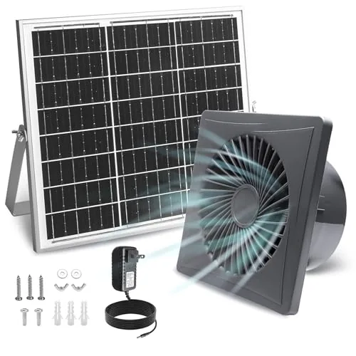 SHENVITASO 25W Solar Exhaust Fan 8-Inch with AC Adapter