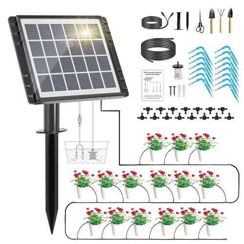 HEKIWAY Solar Drip Irrigation Kit for 15 Pots 49ft